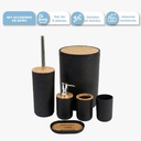 Set Accesorios De Baño Negro 6 Piezas Con Bambú Cesto De Residuos Dispenser Jabonera Vaso Porta Cepillos Escobilla Moderno Organizador Baño Completo