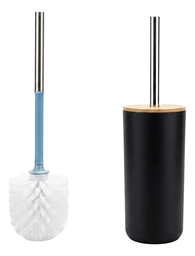 Set Accesorios De Baño Negro 6 Piezas Con Bambú Cesto De Residuos Dispenser Jabonera Vaso Porta Cepillos Escobilla Moderno Organizador Baño Completo