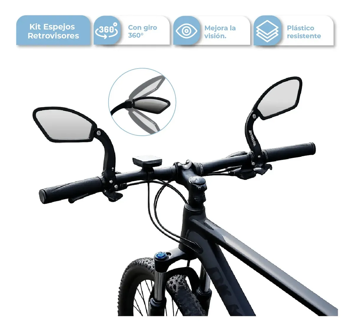 [ERB001 0714604479307] Espejo Retrovisor para Bicicleta X2 Pcs Rectangular ERB001