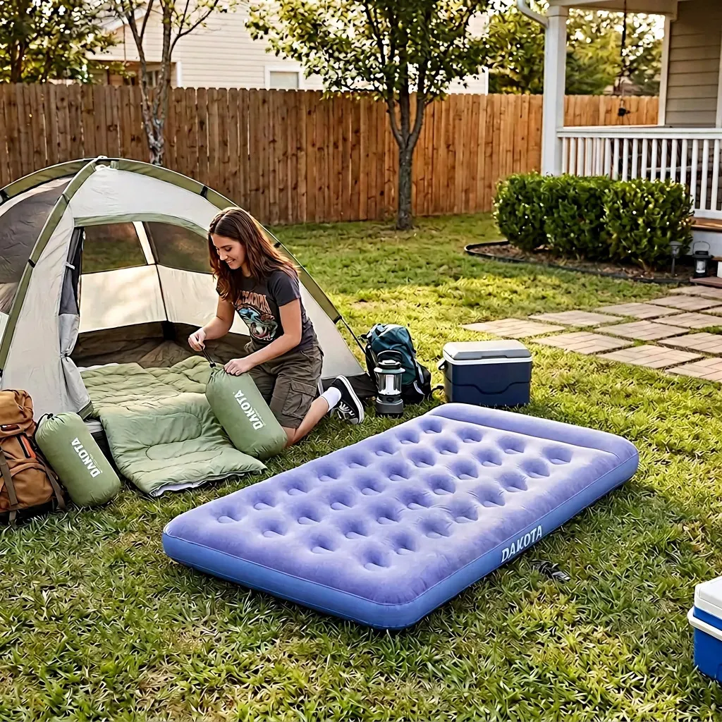 Combo Camping Dakota Colchón Inflable 2 Plazas + 2 Bolsas de Dormir Térmicas Verde COLINF002