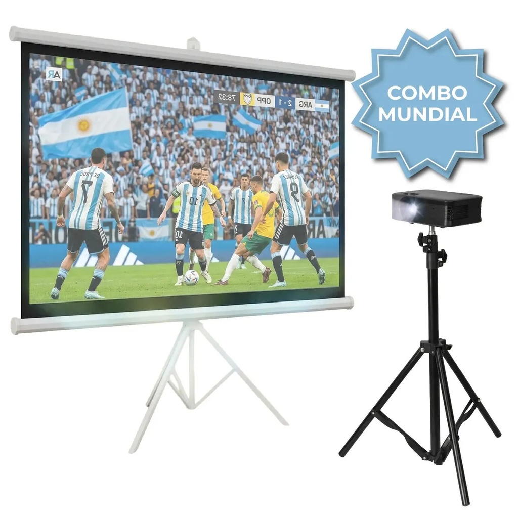 [PP002 + PLW170 + TRIP01 0670237615539] Combo Proyector Full HD Negro y Pantalla 120 Cine en Casa Ideal Mundial PP002