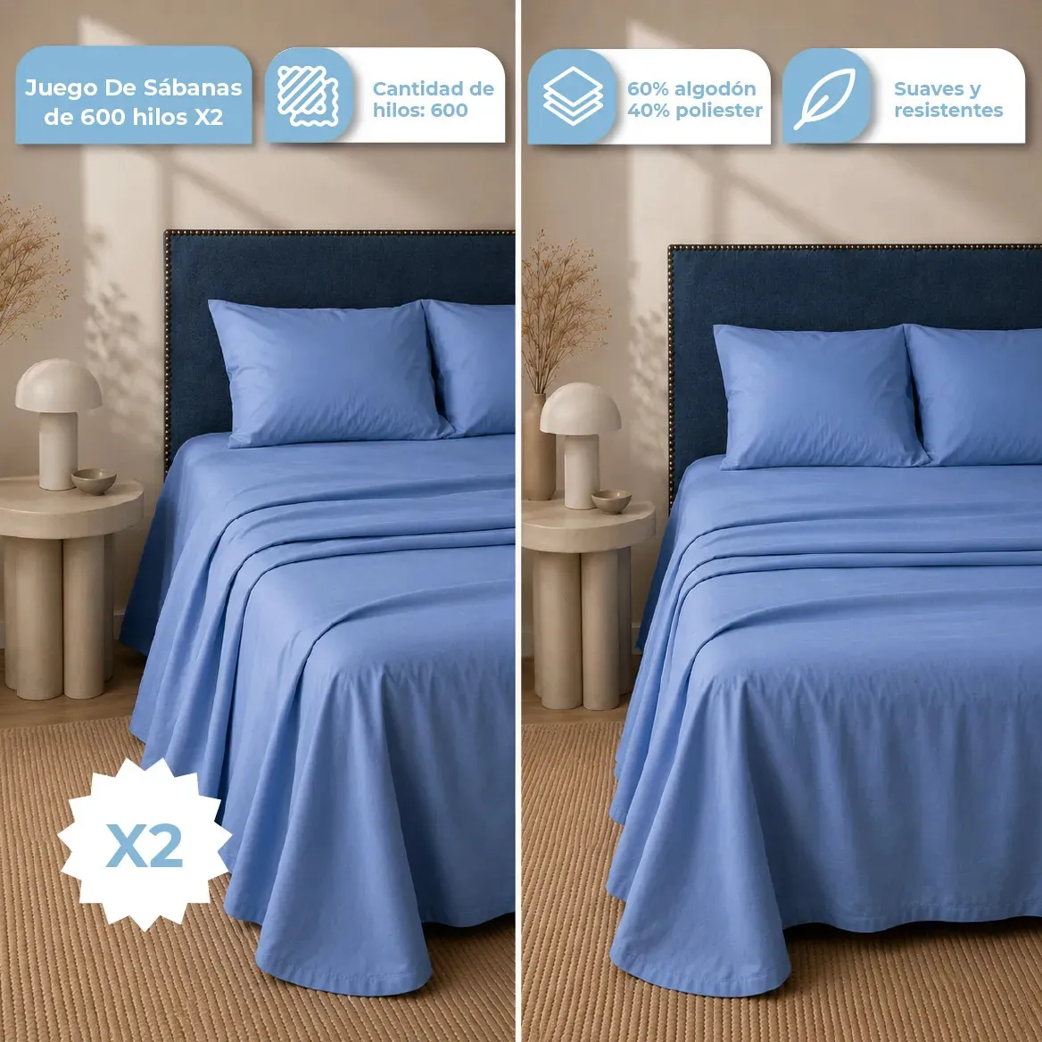 [2XSABKING001 AZUL 674005995809] COMBO X2 SABANAS SAB-KING-001 AZUL