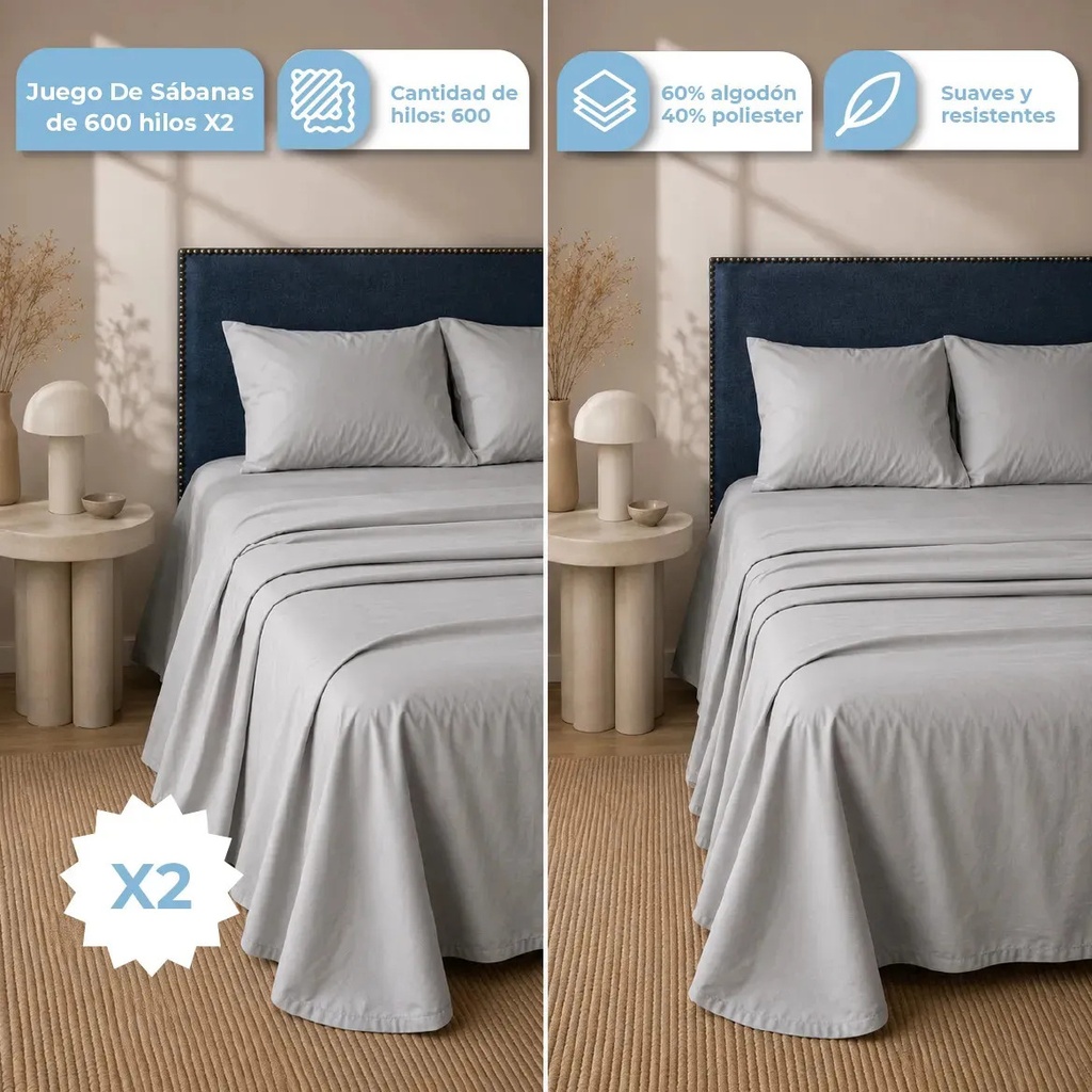 [2XSABKING001 GRIS 674005995823] COMBO X2 SABANAS SAB-KING-001 GRIS
