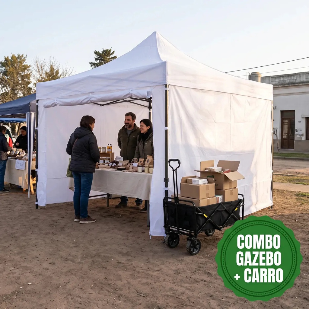 [GZ33P4 BLANCO + CAR101] COMBO GZ33P4 GAZEBO 3X3 BLANCO + CAR101 - SILLON DOBLE PLEGABLE CON RUEDAS