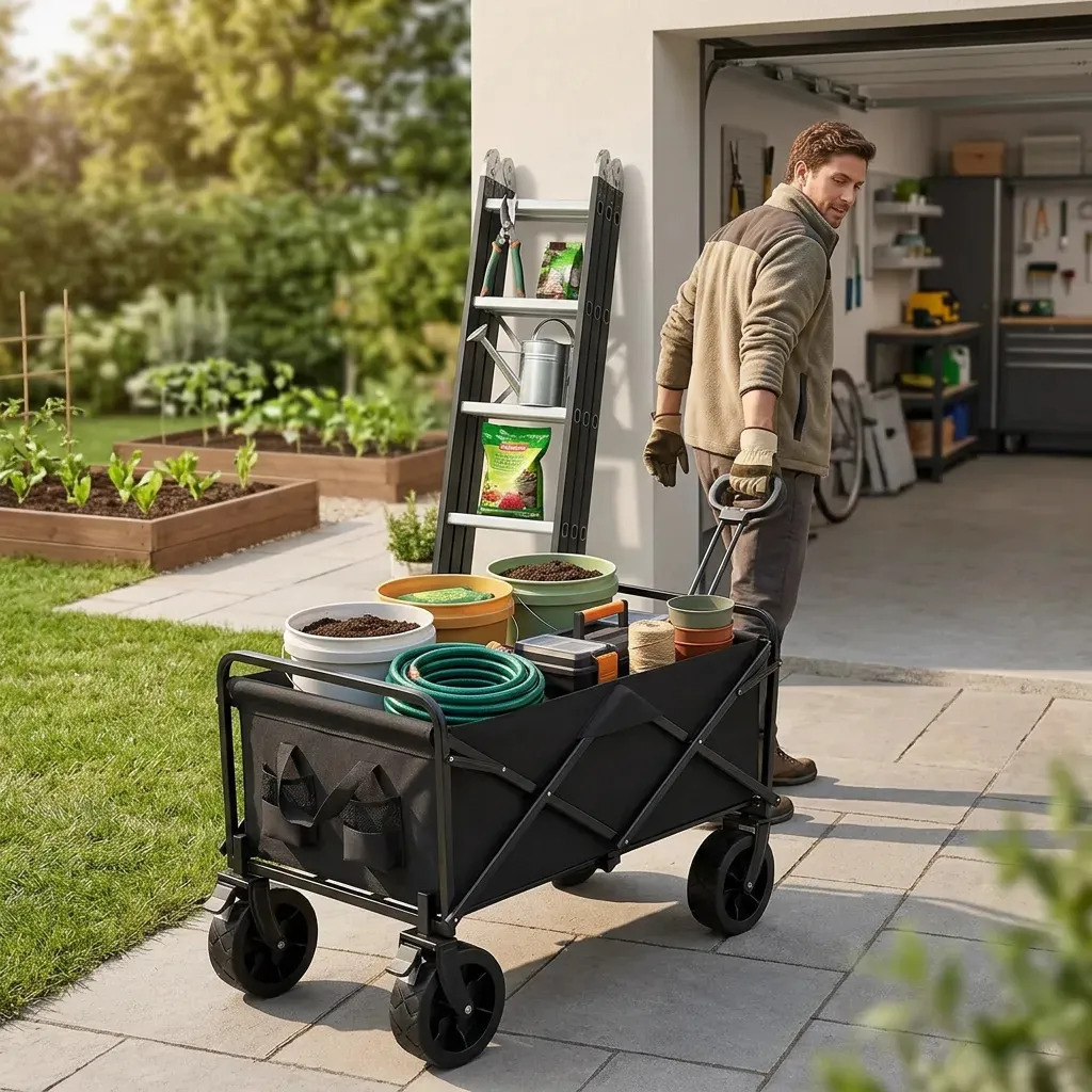 [ESC44 + CAR101] Combo Escalera Articulada Multifunción 4x4 Dakota Aluminio 16 Escalones Plegable 150 Kg + Carrito Plegable Multiuso Dakota 2 En 1 Camping 4 Ruedas Resistente Transporte Carga Negro