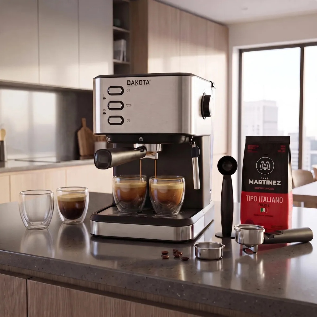 COMBO CAF001 CAFETERA + SET TAZA DOBLE PARED x 4 + CAFE MOLIDO ITALIANO