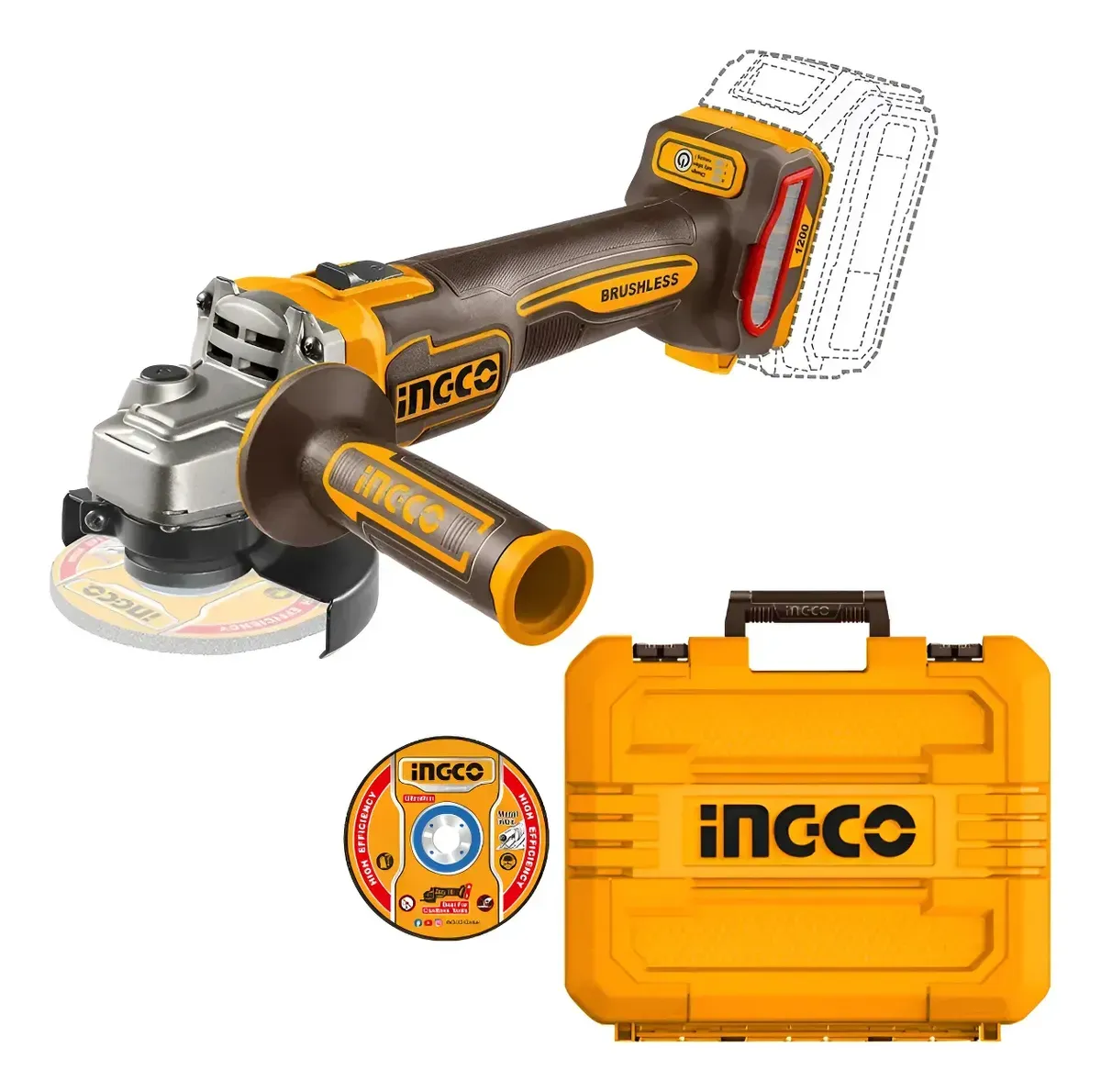 AMOLADORA ANGULAR 4 1/2PLG/115MM 1200W (P20S) 20V BRUSHLESS + 2 BATERIAS 5AH + CARGADOR 4AH INDUSTRIAL