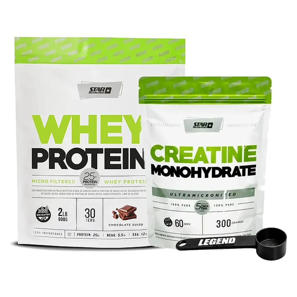 [0619660878975 + 0617395134496] Combo Whey Protein Creatina Star Nutrition Suplemento Deport