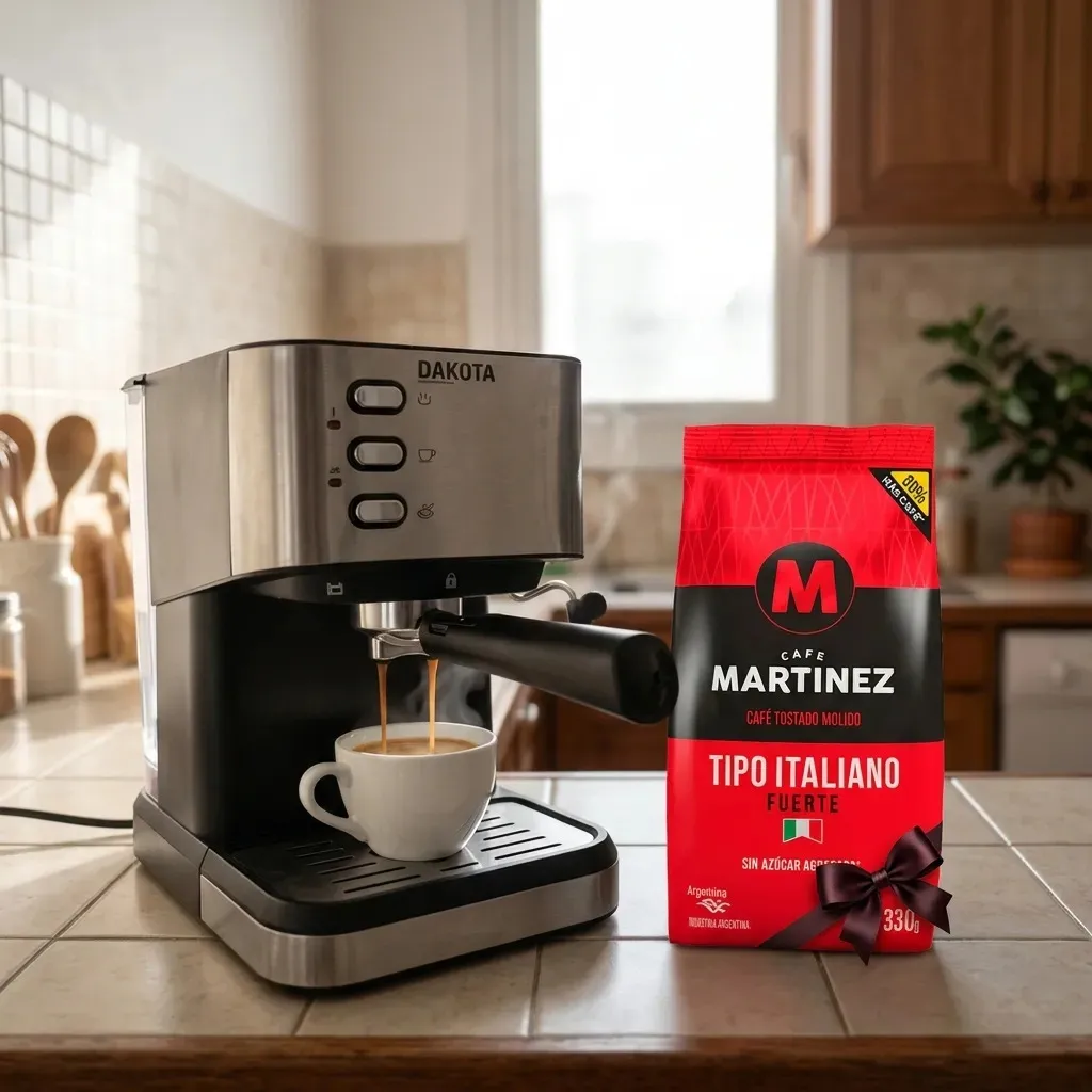 Cafetera Espresso Dakota 2 En 1 20 Bares 1.5L Plateada Con Espumador Incluye Cafe Molido  Italiano