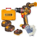 Taladro Atornillador Percutor Ingco 42V 2 Baterías 2Ah Brushless 99Nm Inalámbrico Amarillo Incluye Guantes Moteados