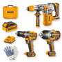 Set Ingco Llave Impacto Rotomartillo Taladro Percutor 20V Brushless 2 Baterías 4Ah Cargador Accesorios Guantes Incluye Guantes Moteados