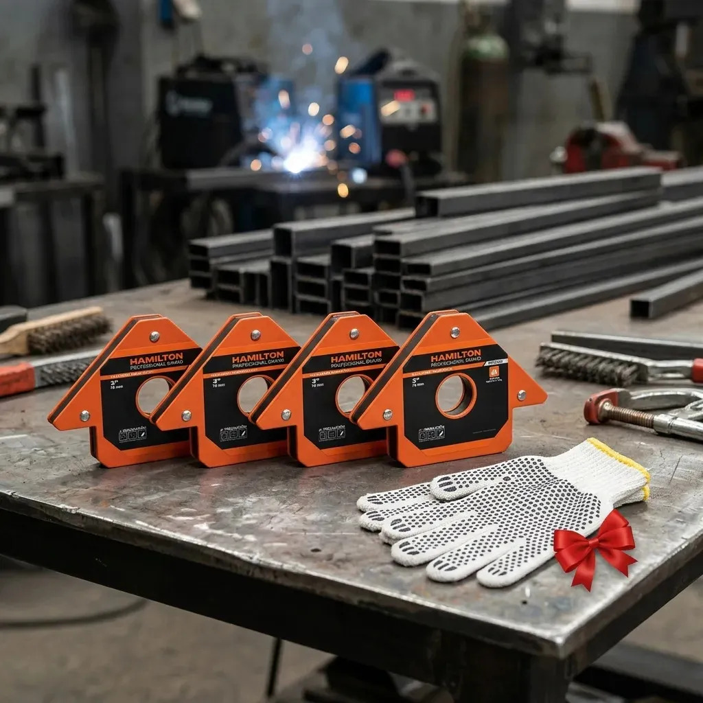 Set 4 Escuadra Magnética Soporte Para Soldar 11 kg Hamilton EPS25P Acero Incluye Guantes Moteados