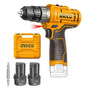 Taladro Atornillador Ingco Cdli12202 12V Inalámbrico 2 Baterías Maleta Amarillo Percutor Incluye Guante Vaqueta Medio