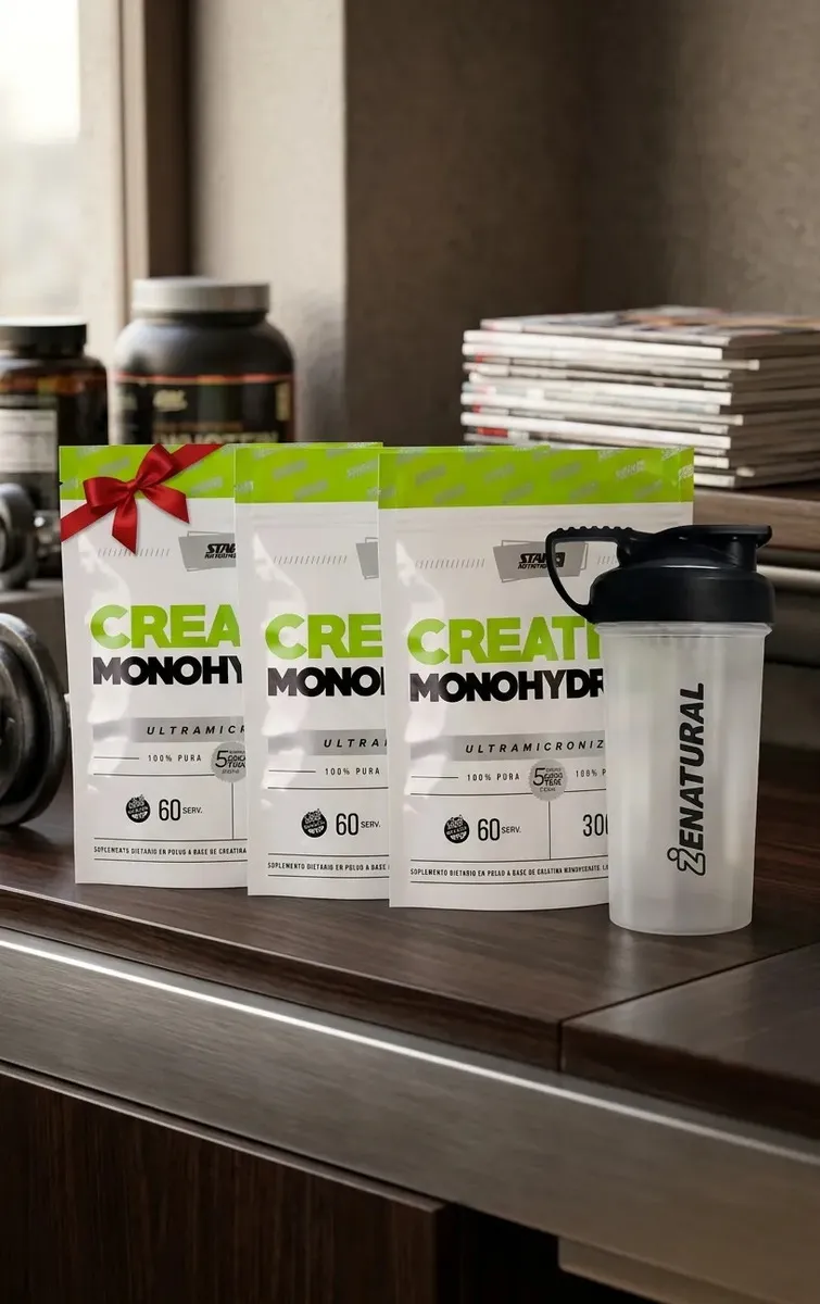 [3X STANUT0004013 + SHAKER500] Set 3 Creatina Star Nutrition Monohidratada Polvo Sin Sabor 300g Pack x2 Incluye SHAKER500