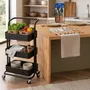 Cubiertos Dynamic Tramontina Madera Blister X24 Pz Madera Marrón + Carrito Organizador Con Ruedas 3 Niveles Multiuso Cocina Baño Dakota Negro