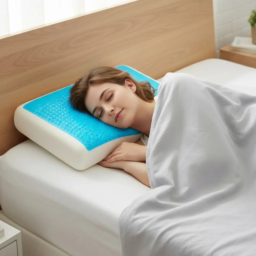 [ALM002 - 714604086154] Almohada Inteligente con Gel Dakota Viscoelástica Soporte Firme 40x60 Blanco y Celeste ALM002