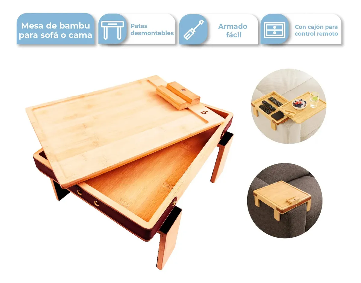 Band Bandeja de Bambú para Brazo de Sofa con Mesa 360 SOFA001