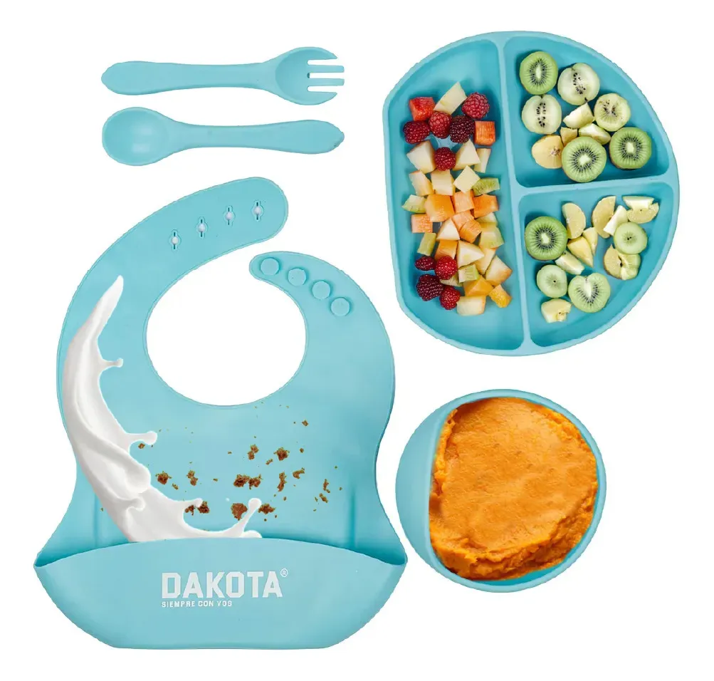 [BBSET001 CELESTE - 714604086888] Set Vajilla Silicona para Bebes Celeste BBSET001