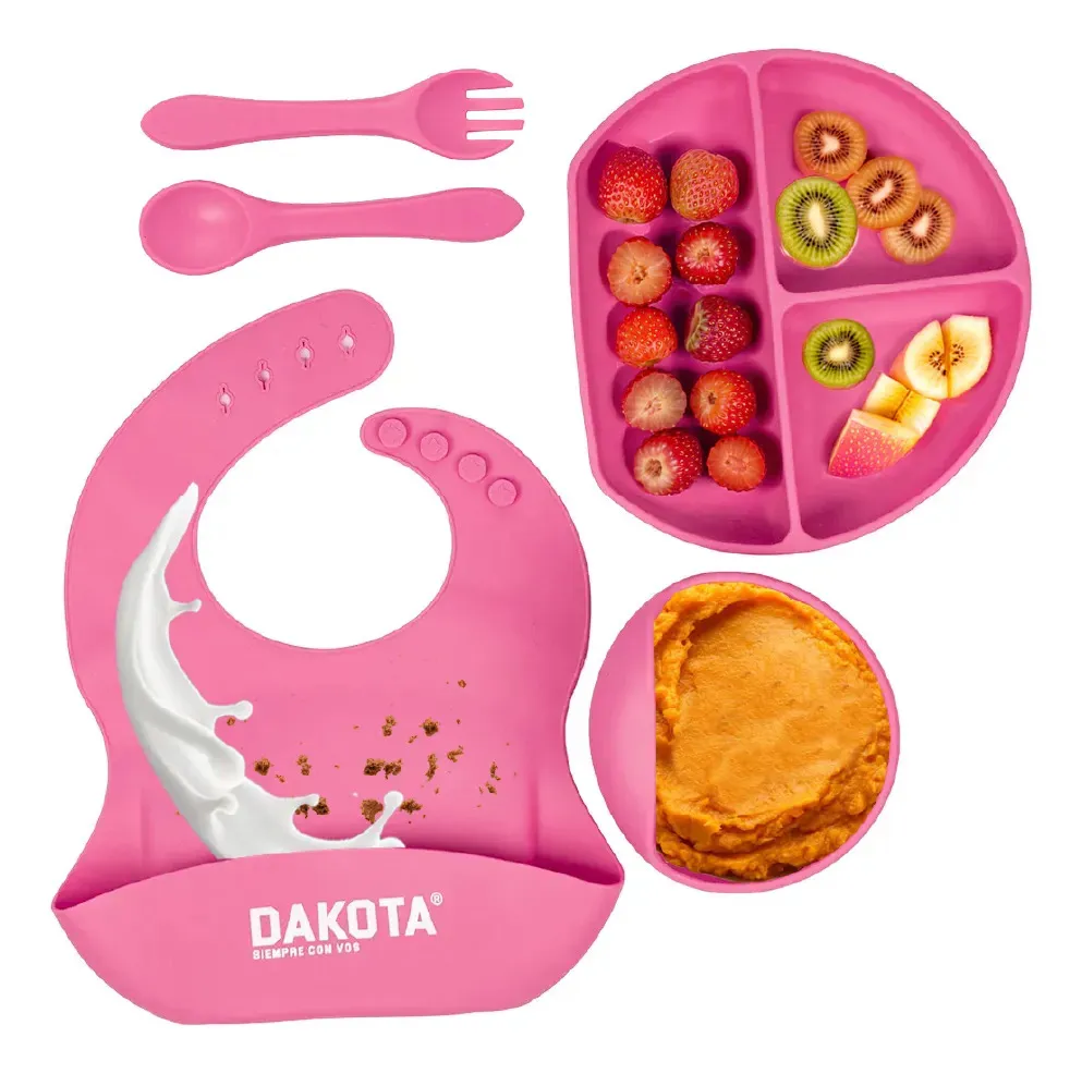 [BBSET001 ROSA - 714604086543] Set Vajilla Silicona para Bebes Rosa BBSET001