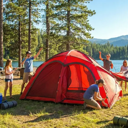 [CA10 ROJO - 763571799857] Carpa 10 Personas Dakota Facil Armado 420x290x220cm Reforzada Color Rojo CA10