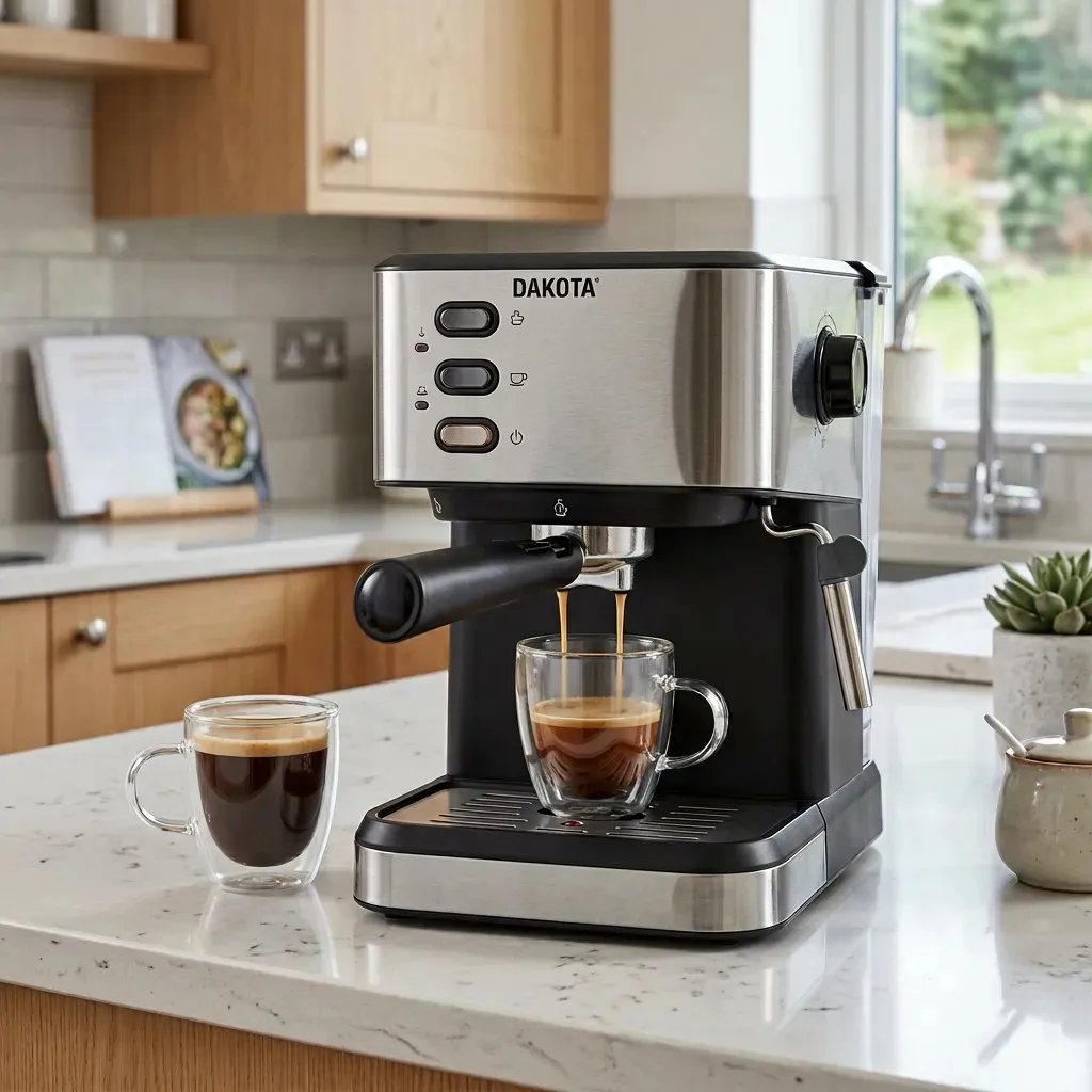 Cafetera Expresso 2 en 1 Dakota con Espumador 20 Bares 1,5l Color Plateado CAF0012EN1