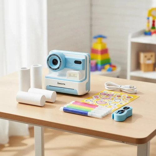 [CAMINST002 AZUL - 714604479185] Cámara Instantánea Niños Portátil Dakota Impresión Térmica 1080p Foto Video + 2 Rollos Papel Térmico de Regalo CAMINST002