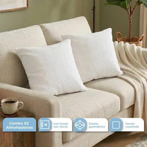 Combo 2 Almohadones Decorativos Pana Sintético Dakota con Cierre Lavable 40x40 Beige ALM-LIV002