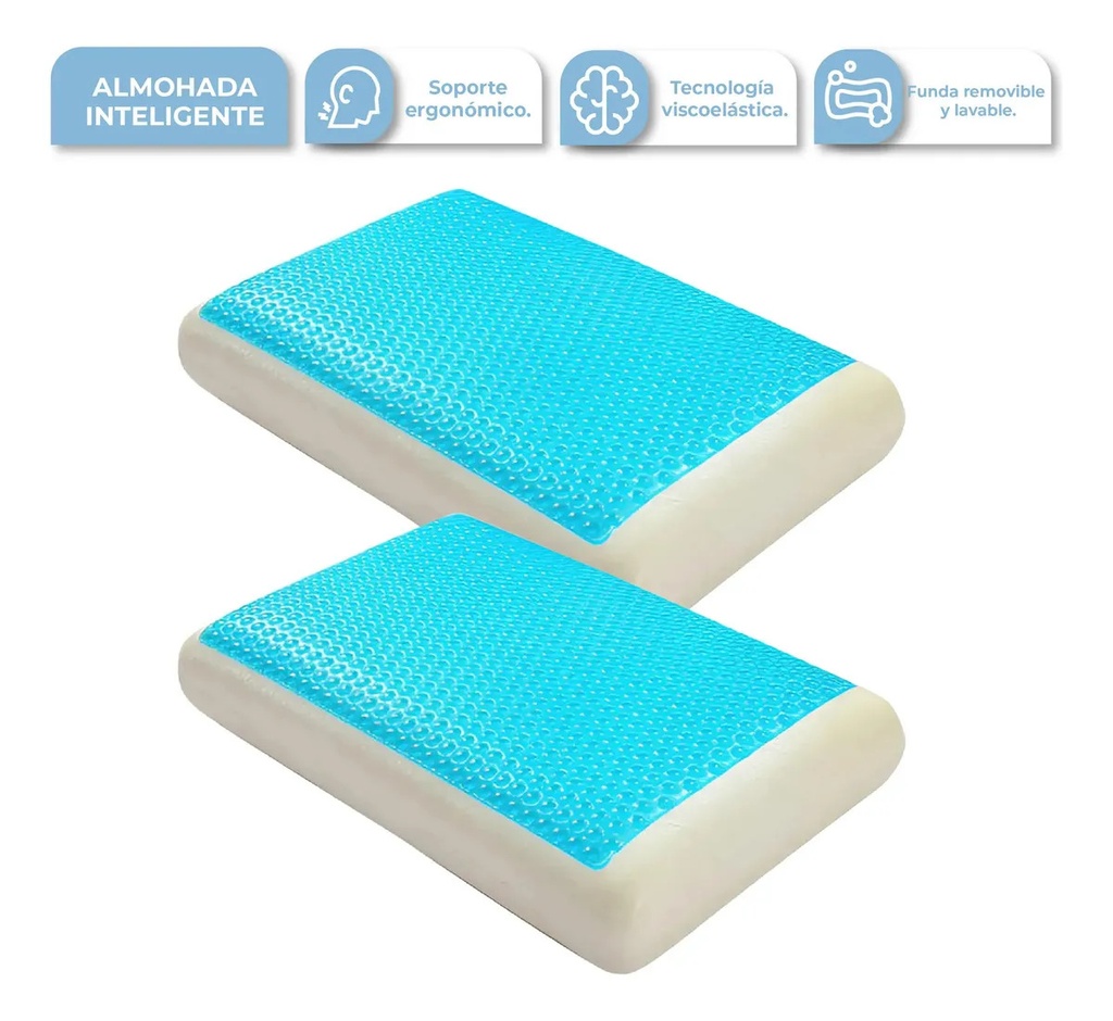 [2X ALM002] Combo X2 Almohadas Inteligentes con Gel Dakota Viscoelásticas Soporte Firme Alta Densidad 40x60 Azul