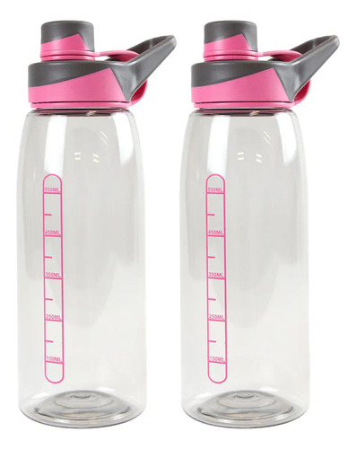 [2X B600P ROSA] Combo 2 Botella Deportiva 750ml Gris con Rosa B600P