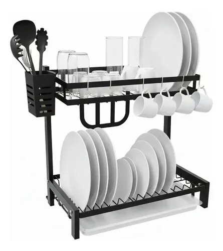 [EP20 - 763571858004] Escurridor Seca Platos Dakota Acero 2 Niveles Cocina Color Negro Mate Ep20