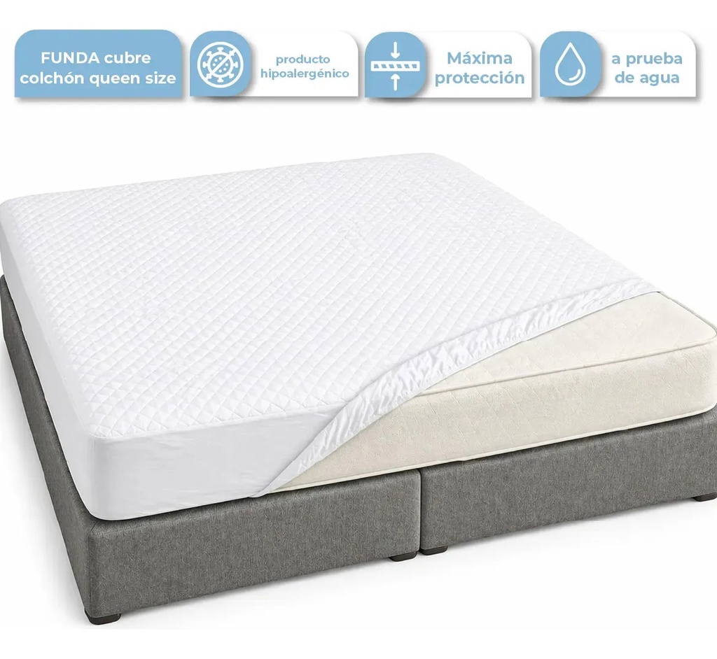 Cubre Colchón Funda Protector Impermeable King Ajustable Blanco FCC001