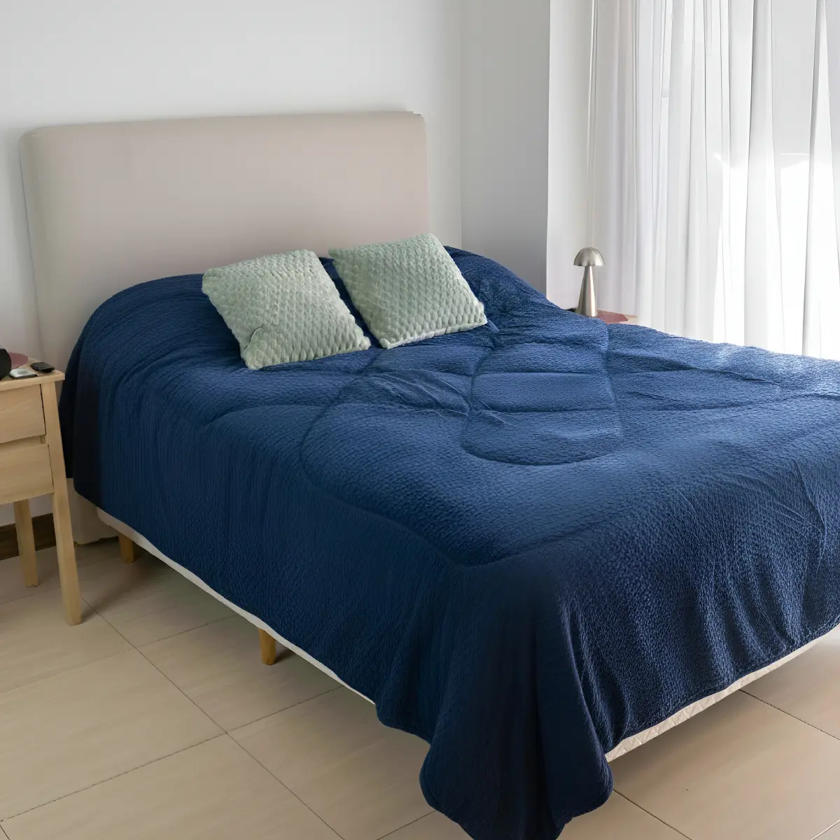 Frazada Acolchado King 200x230cm Dakota Algodón Poliéster Suave y Cálido Color Azul FRA004