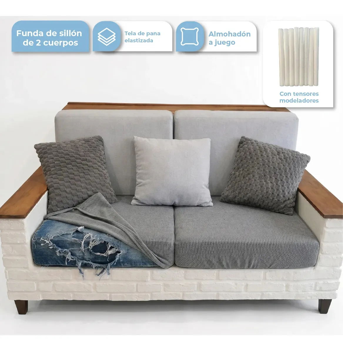 Funda Sillon 2 Cuerpos Gris Claro FS2C001