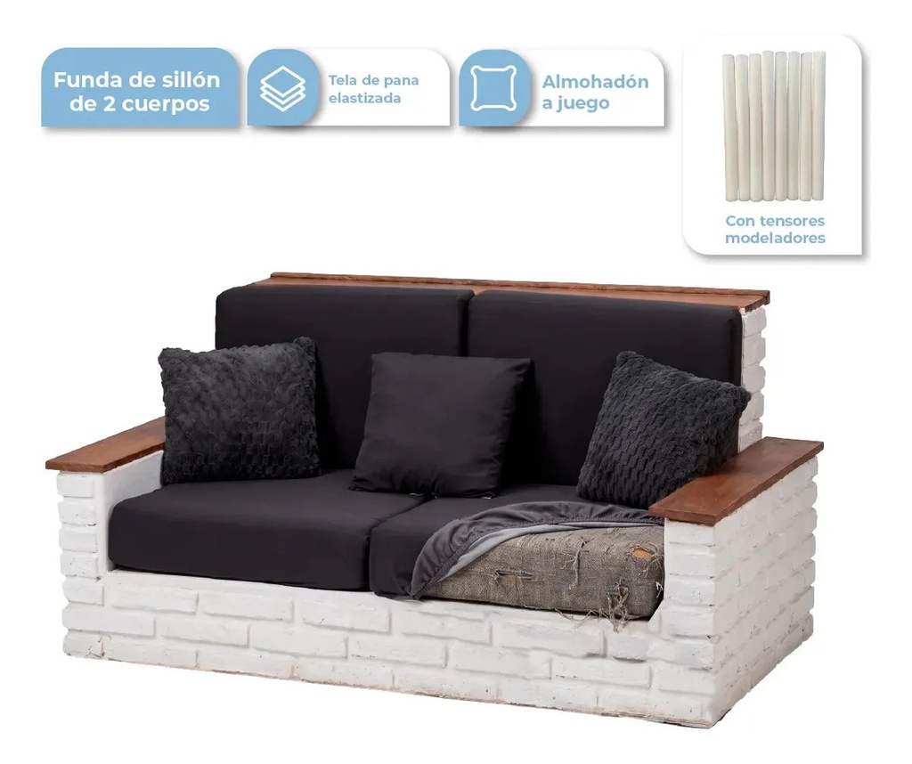 [FS2C001 NEGRO 0714604478997] Funda Sillon 2 Cuerpos Negro FS2C001