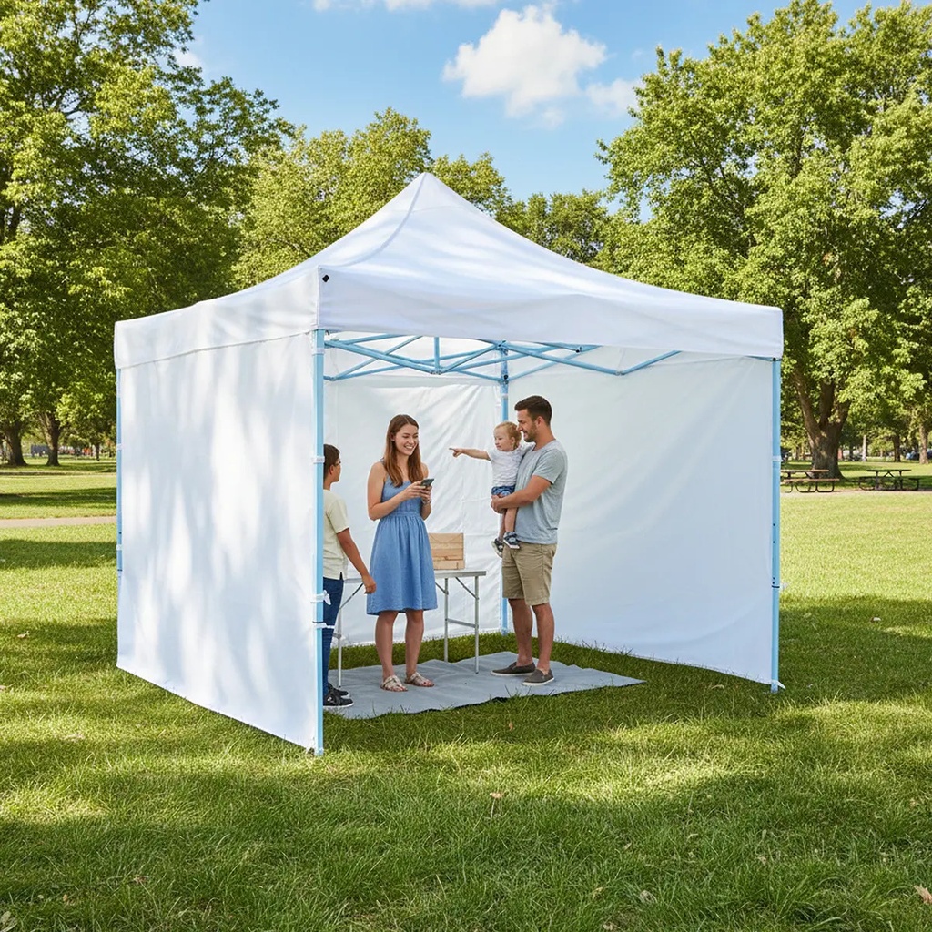 [GZ33P4 BLANCO - 763571799024] Gazebo 3x3 Autoarmable Paredes + Puerta + Estacas + Bolso Color Blanco GZ33P4