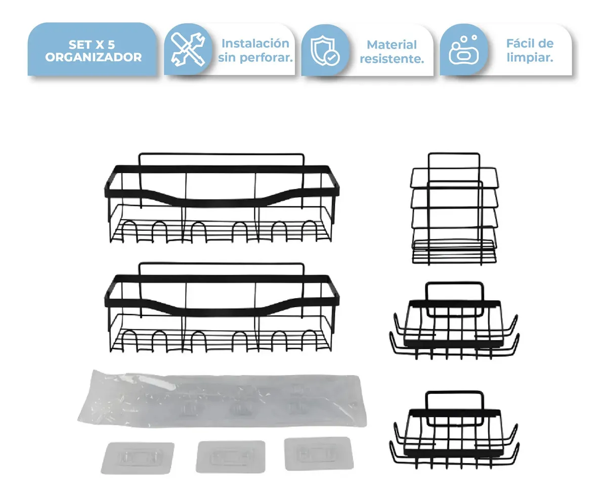 [ORGBAÑ002 - 714604478621] Org BAÑ002 Organizador de Ducha 5 Pcs
