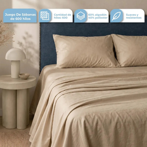 [SABKING001 BEIGE - 727373186635] Sabanas King Beige Hogar SAB-KING-001