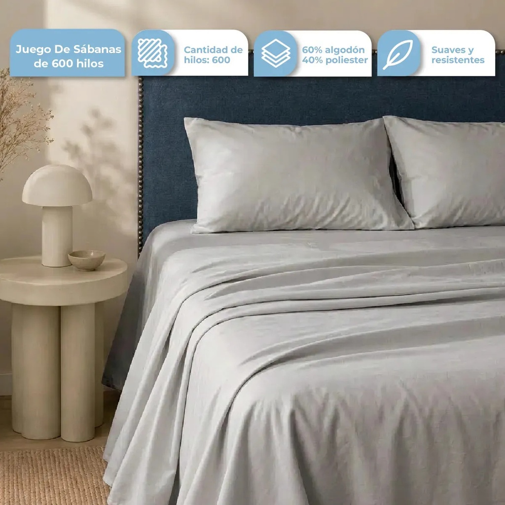 [SABKING001 GRIS - 727373186628] Sabanas King Gris Hogar SAB-KING-001