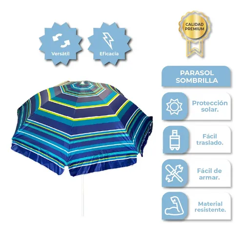[SP2060 AZUL - 763571799536] Sombrilla Diam 260cm x Alto 240cm Azul con Celeste SP2060