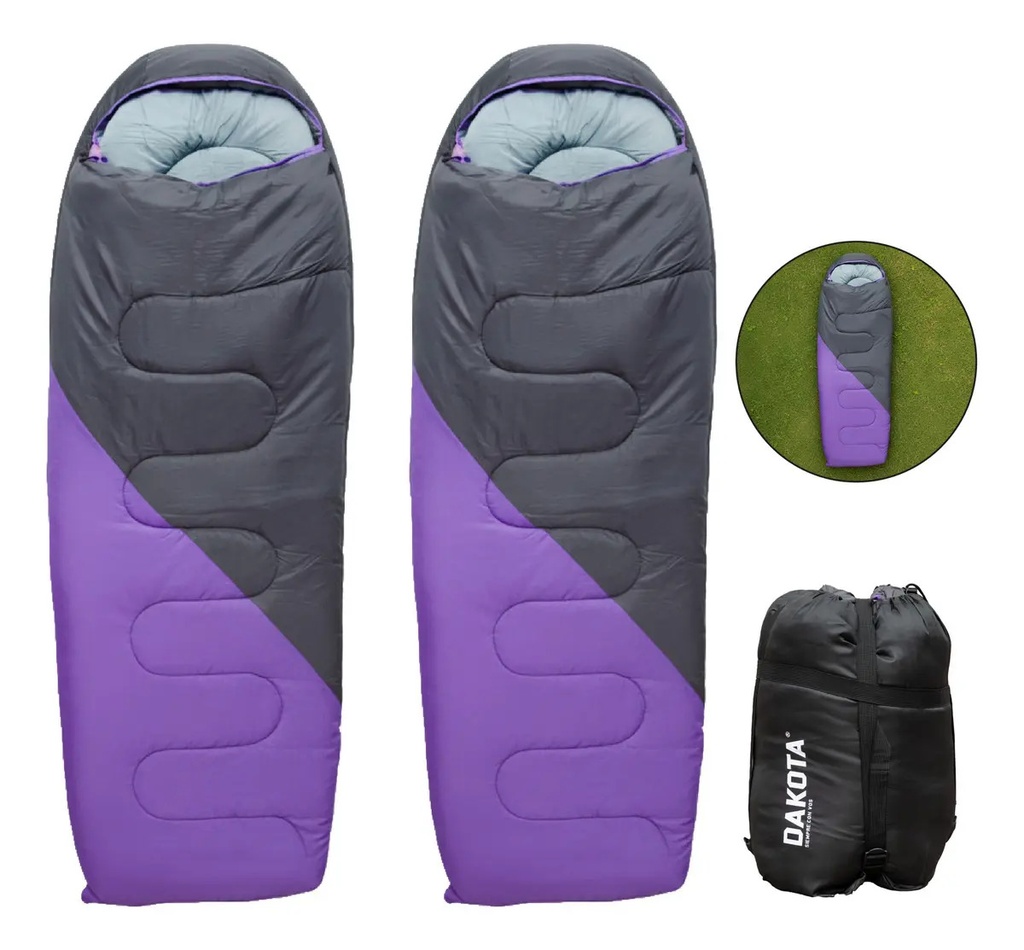 [2X BD02 VIOLETA 0714604480846] Combo 2X Bolsas de Dormir Violeta y Gris BD02