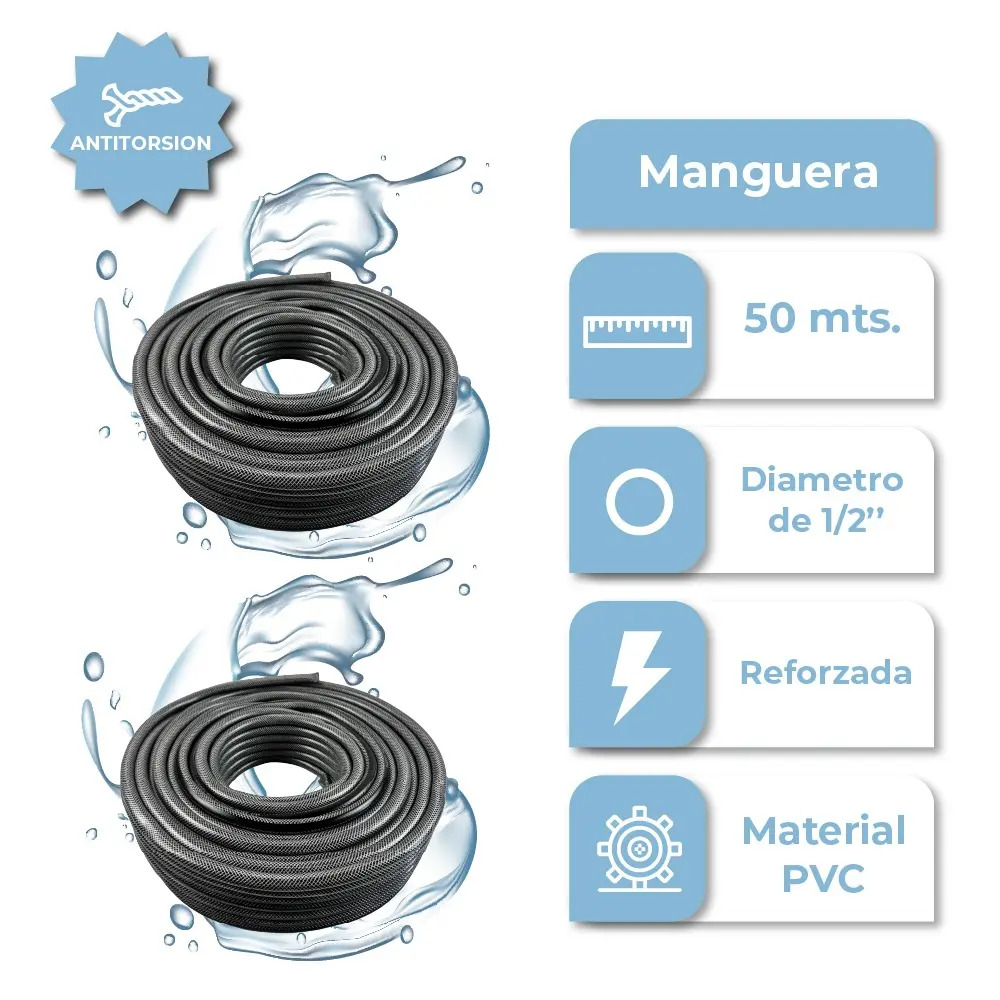 [2X RIEMANG50 0714604481416] Combo 2X Manguera Riego de Jardin 50M RIE-MANG50