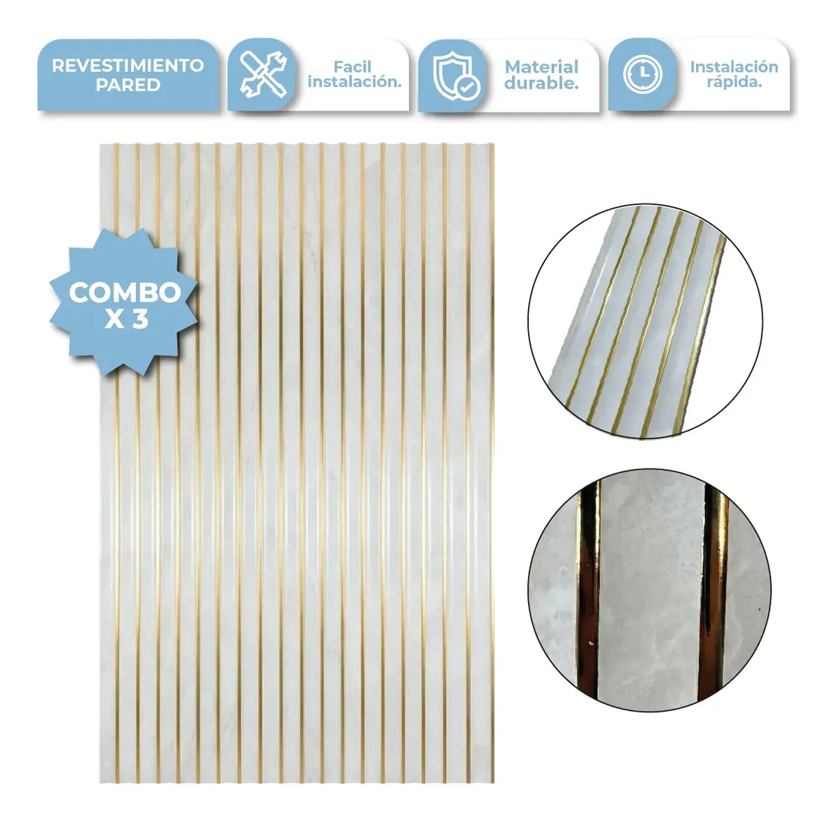 Combo Gris con Dorado Revestimiento Wpc Simil Madera 3XWPC001