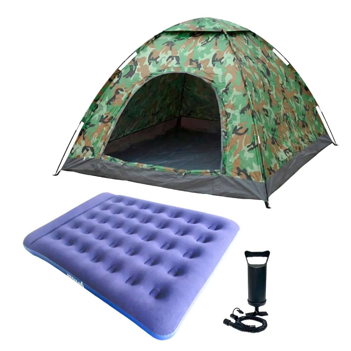 Combo Carpa 4 Personas + Colchon Inflable Azul CA04