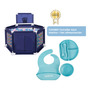 Combo Pelotero Hexagonal Azul Marino + Set Vajilla Silicon Celeste BBJUE003