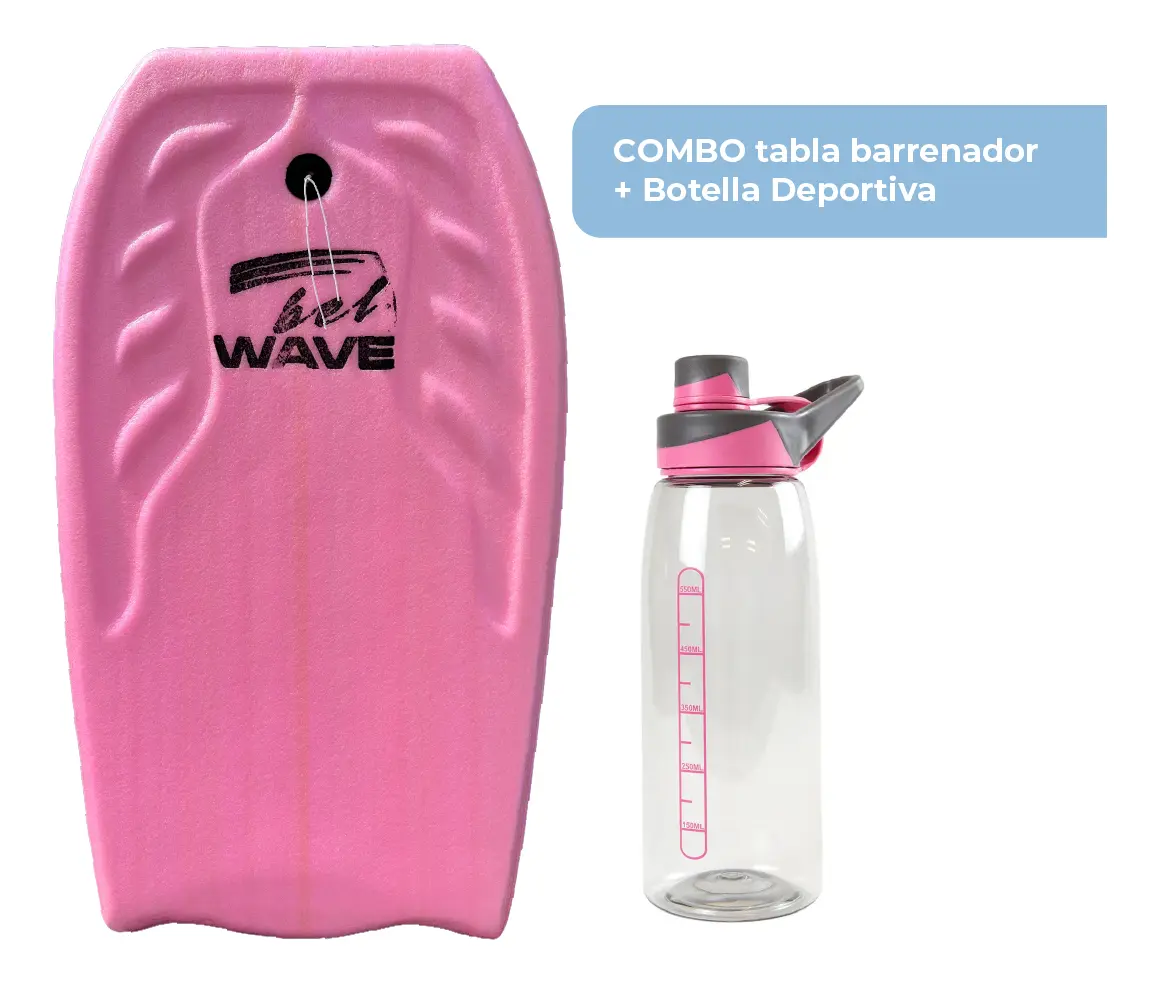 Combo Tabla Bodyboard 58cm Rosa + Botella Deportiva Plástico Rosa B600P