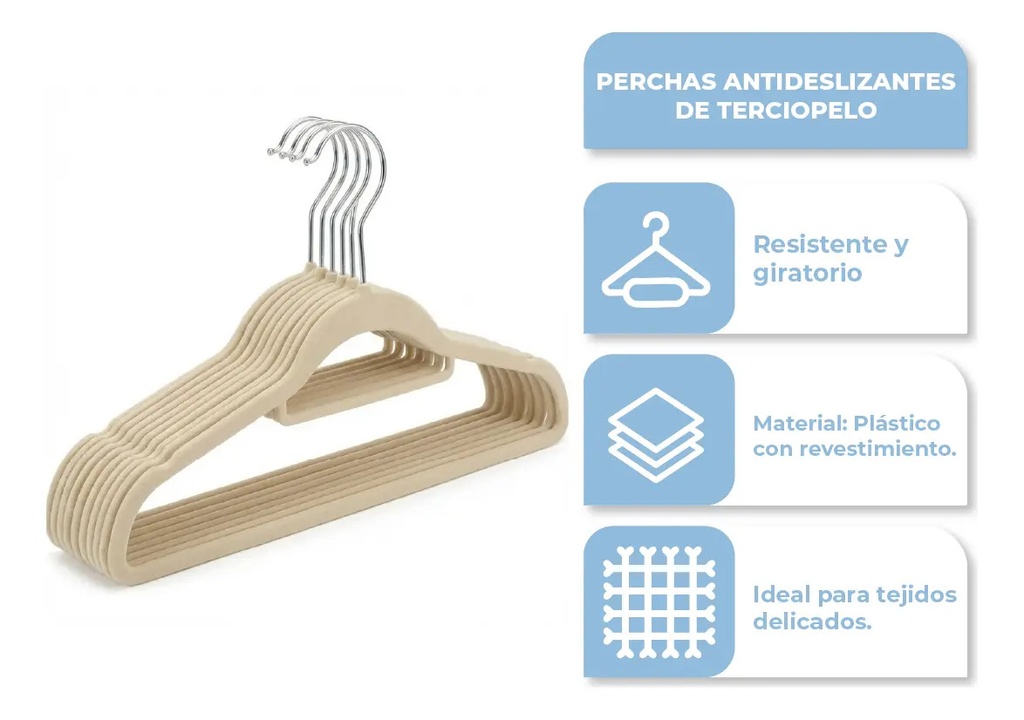 Set Percha de Terciopelo Beige 50PCS PER001