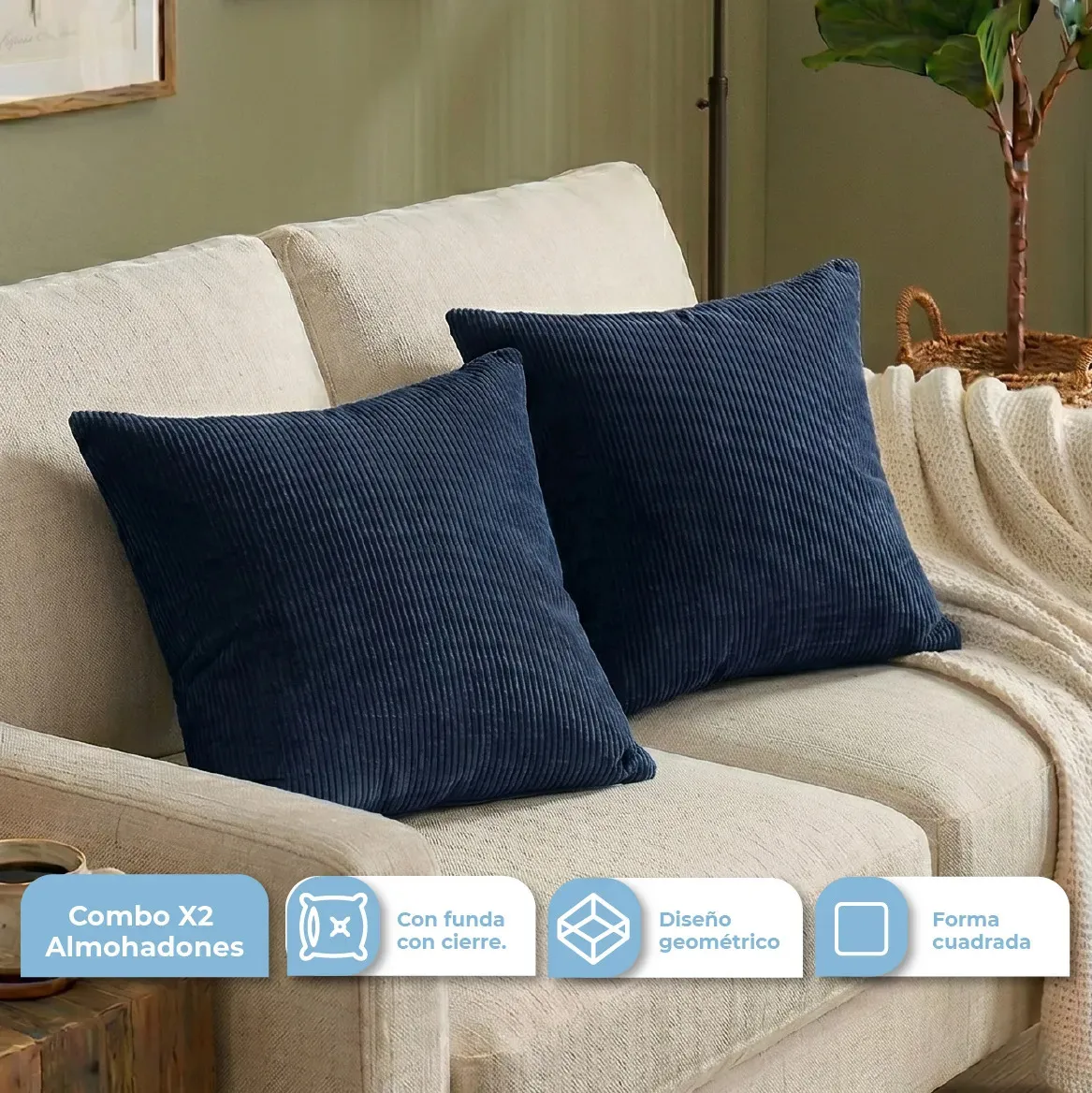 [2xALM-LIV002 AZUL 727373185935] Combo 2 Almohadones Azul ALM-LIV002