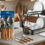 [22398/004 + EP35] Set Cubiertos Tramontina Dynamic 24 Piezas Madera Marrón + Escurridor Platos Acero Inoxidable 2 Niveles Dakota